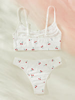 Young Girls Printed Homewear Night Cute Stretch Top And Panty Underwear White Sleepwear Set