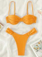 Sexy Wrinkled Underwired Brazilian Bikini Female Swimsuit Women Swimwear Two-pieces Bikini Set Triangle Bathing Suit Swim Lady