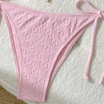 Pink Flower Emboss Solid Swimwears Halter String Triangle Bikini Micro Thong Sexy Swimsuit Women 2026 Bathing Suit Bikinis Sets