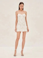 2025 Summer Lady New 3D Flower White Mini Chiffon Dresses Sexy Backless Simple Elegant Fashion Ladies Slim Holiday Party Outfits