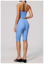 New Summer Women White Polka Dot Print Yoga Sets Hanging Neck Slim Sport Vest High Waist Mid Pants Gym Two-piece Workout Clothes