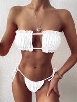 12 Colors Sexy Bikini Bandeau Women Pleated Hollow Swimsuit Swimwear Female Mini Thong Bikinis Set Bathing Suit Bikini Brasileno