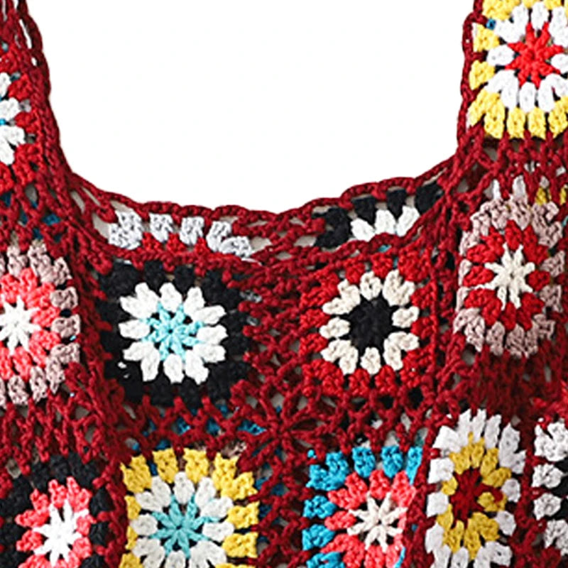 Summer Women Flower Crochet Vest Sleeveless Cover-ups Hollow Out Knit Crop Tops Bohemian Casual Daily Beach Tank Tops