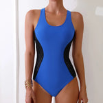 2025 Patchwork Sport One Piece Swimsuit Blue Black Swimwear Women Professional Sport Bathing Suit Surfing Korean Swimming Suit