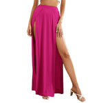 Sexy High Waist Women Elastic Side High Split Skirts Solid Loose Fit Sweat Absorption Summer Female Long Beachwear Skirts