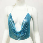 DEKA Bling Bikini Tops Deep V Neck Vest Backless Sequins Women Crop Top Night Club Diamonds Metal Tank Adjustable Halter Shiny