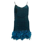 Mini Club Party Dress Women Dress Tassel Sequin Sleeveless Backless V Neck Feather Decor Loose Rumba Cha-cha Dance Costume