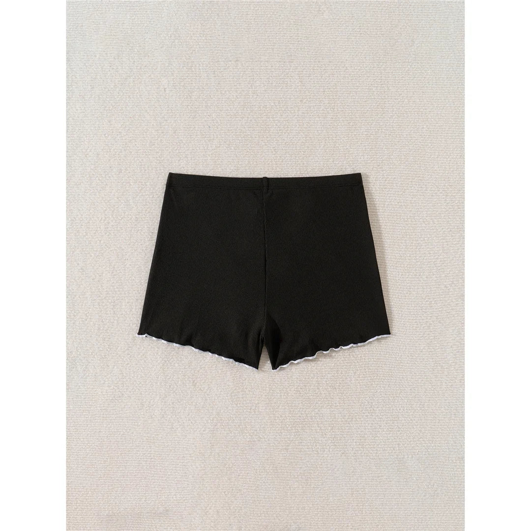 XS - L Bow Mini Shorts Ribbed Bikini Bottom Swim Brief Women Swimwear Female Bather Brazilian Tanga Panties Underwear V6538