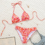 2025 New Women's Black Ground White Dot Printed Swimsuit Halter Neck Low Waist Bikini Set For Summer Female Swimwear Brazilian
