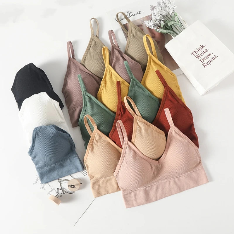Crop Tops Women's Underwear Sexy Low Back Bralette Camis Non adjustable shoulder straps Bra Bandeau With breast pads Tank Vest