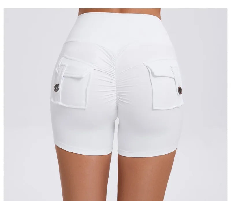 Women's Peach Lifting Yoga Shorts - High Waisted Stretchy Workout Shorts with Button Quick-Dry Tummy Control for Running Fitness
