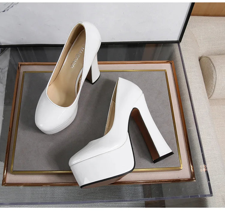 2022 New Model Catwalk Show 14CM High Heels Women's Banquet Party Round Toe Wear Single Shoes Large Size Women's Shoes 35-46