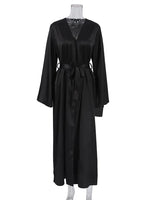 White Black Satin Robe Women's Night Peignoir Flare Long Sleeve Wedding Dress Women's Dressing Gown Sexy Bride Dresses