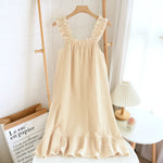 2026 Summer New Style Nightdress Ladies 100% Cotton Crepe Thin Vest Suspender Skirt Loose Long Skirt Sweet And Cute Home Skirt