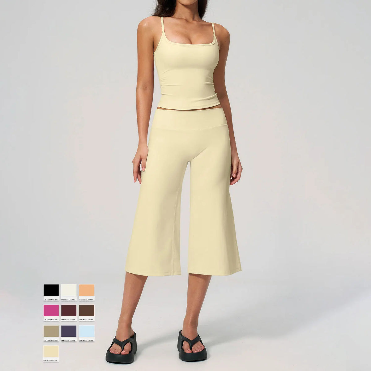 NCLAGEN Women's Fitness Suit 2 Piece Set Sports Top & wide-leg Cropped Pants Gym Clothes Speed Activewear Pilates Sportswear