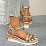 Fashion T-Strap Platform Sandals for Women New Mix Color Elastic Band Wedge Sandals Woman Summer Daily Open Toe Sandalias Female