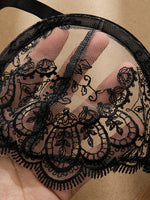 Pure black lace strap lingerie set - Sexy mature style net fabric embroidery 3/4 cup shaping bra thong set ZA825201
