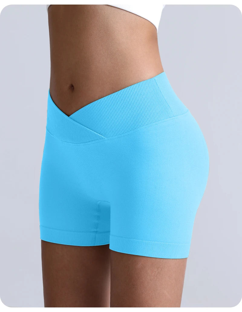 Cross-Back Yoga Shorts for Women - High-Waisted Tummy Control Fitness & Yoga Running Breathable Quick-Dry Shorts