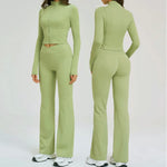 2PCS Yoga Set Gym Clothes Sportswear Seamless Women Fitness Long Sleeved Tracksuits Sports Workout Gym Flared Leggings Athletic