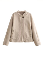Foridol O Neck Single Breasted Apricot Women Winter Autumn New Coat Office Lady Short Thick Jacket Vintage Outerwear Loose