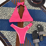 Halter Wrinkled Crinkled Bikini Women Swimwear Female Swimsuit Two-Pieces Bikini Set Brazilian Bather Bathing Suit Swim V2922