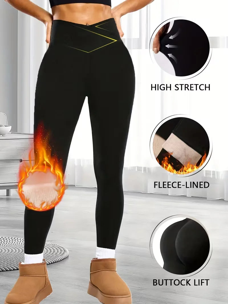 Women's Thick Soft Cross-Waist V-Waist Tummy-Control Fleece Yoga Leggings - Thermal Running Workout Slimming Tights,Jeans(New)