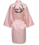 Wedding Party Team Bride Robe With Black Letters Kimono Satin Pajamas Bridesmaid Bathrobe SP021