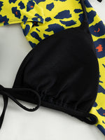 Leopard Printed Long Sleeve Beach Cover-up Bikini Women Swimwear Female Swimsuit Three-pieces Bikini Set Micro Bathing Suit Swim