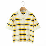 Foridol Burgundy Striped Casual Women T-shirt Summer Loose Polo Shirts Buttons New Female Tops Blouse White Tops Spring Shirt