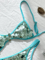 Glitter Sparkling Squins Halter Bikini Women Swimsuit Female Swimwear Two-pieces Bikini Set High Leg Cut Bathing Suit Swim Lady