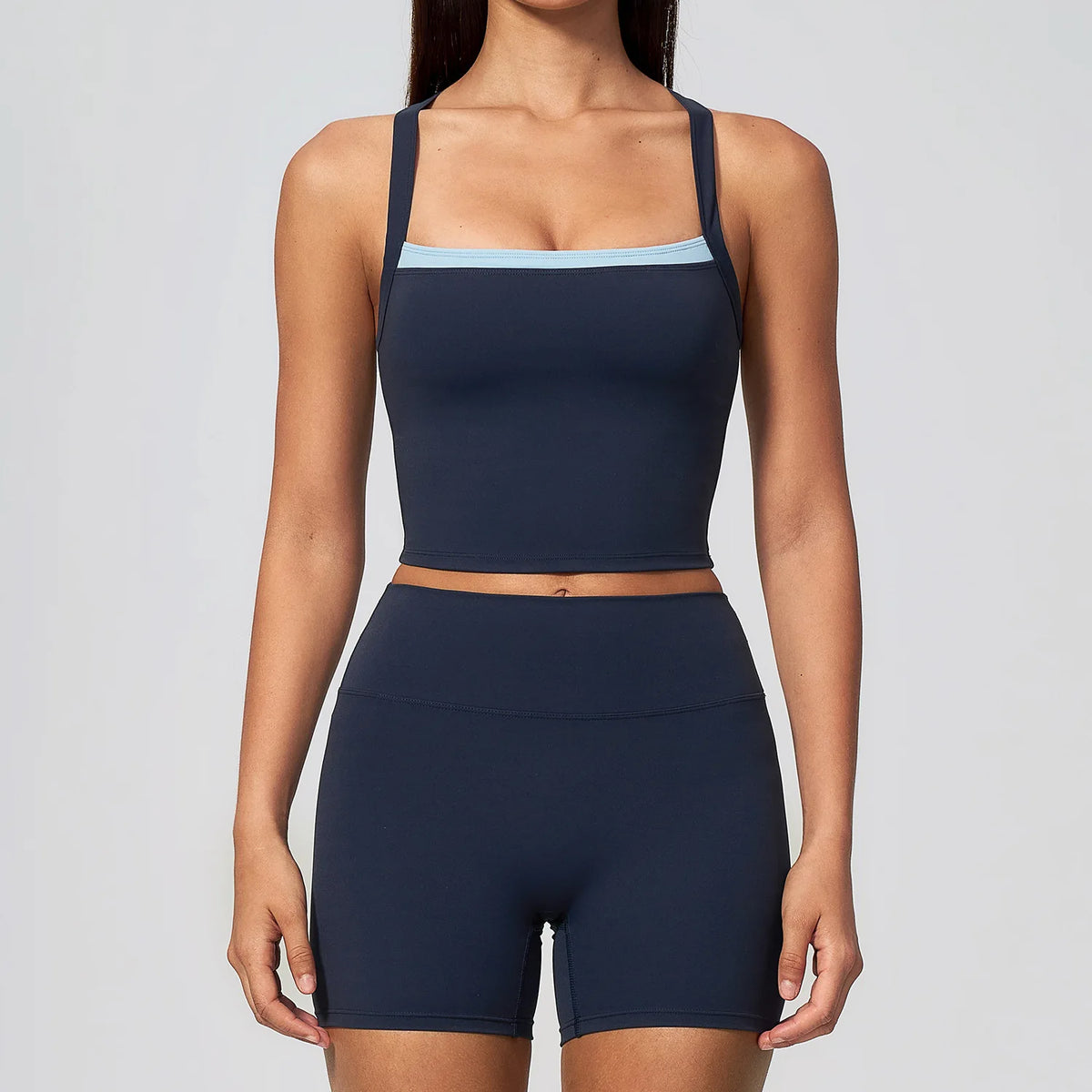 Naked Yoga Suit Workout Clothes Women Back Cross Shockproof Slim Sports Tank Top High Waist Short Fitness Suit Athletic Wear