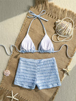 Sequin Starfish light blue Texture Swimwear Sexy Halter String Triangle Bikinis Sets Shorts Bottoms Woman Swimsuit 2026 Bikini