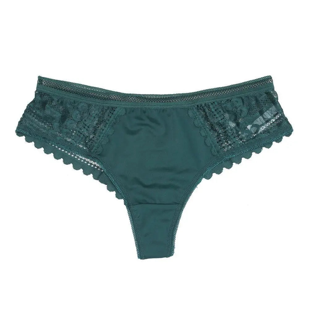 Brazilian Style Ice Silk Lace Girl Panties Hollow Out Sexy Low-rise Women's Hipster Cool Underwear Thong Briefs Lingeries Tanga