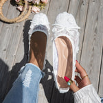 BigSize 43 Breathable White Lace Mary Jane Flats Women Comfy Walk Square Toe Casual Office Lady Ballet Flats Shoes Daily Wear