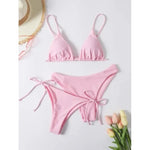 Sexy 3 Piece Bikini Set Women Solid Blue Purple Push Up Bandage Triangle Swimsuit Brazilian Beach Bathing Suit Swumwear Biquini