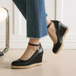Concise Classic Women Ankle Strap Pumps 2026 Autumn Spring Shoes Wedge High Heels Beads Silver White Plus Size Daily 43