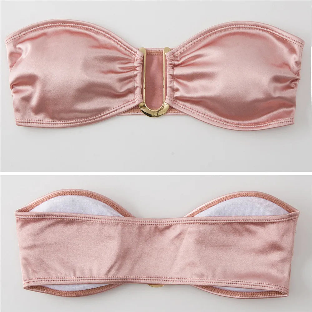 Sexy U Shaped Bandeau Bikinis Sets Mujer Strapless Swimwear Women Gold Swimsuit Bathing Suit Biquinis Brazilian Bikini Swim 2026