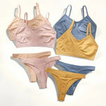 Women Seamless Bra And Panties Set Low Waist Thongs Female Comfort Non-wire Brassiere Sports Ribbed Underwear Set Sexy Lingerie