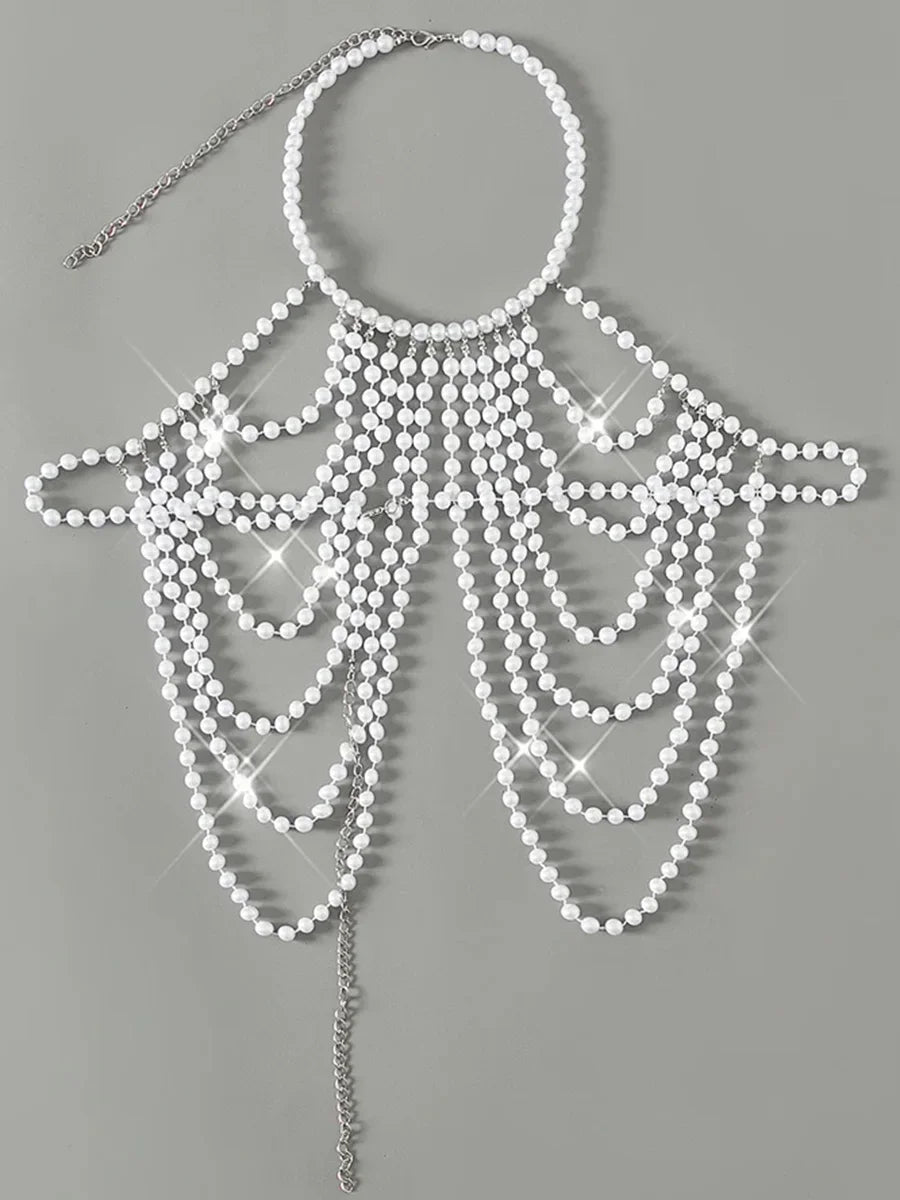 Luxury Pearls Chain Halter Hollow Out See Through Bikini Top Female Swimsuit Women Swimwear Bather Bathing Suit Swim Beach Top