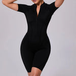Summer Zipper Short Sleeve Yoga Jumpsuit Women Outerwear Sports Fitness Hip-lifting Backless One-piece Workout Gym Tracksutis
