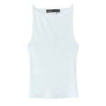 Women's Fashion Halter Neck Top Solid Color Round Neck Women Ribbed Slim Fit Wide Strap Sleeveless Top Casual Basic Tops WCQ7