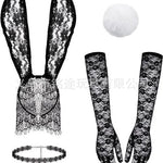 Easter Bunny Girl Cosplay 3-Piece Prop Set - Satin Headband Fluffy Rabbit Tail for Halloween Christmas