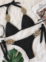 New Patchwork Halter Knitted Bikini Women Swimwear Female Swimsuit Two-pieces Bikini set Brazilian Bather Bathing Suit Swim Lady