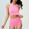 Women's Backless Cross Belt Sports Vest Yoga Exercise Fitness Suit Threaded Pleated Hip Lifting Shorts Set