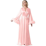 Long Feather Sleeve Bathrobe Sexy Ice Silk Kimono Wedding Bride Dress Women Loose Sleepwear Loungewear Casual Nightgown