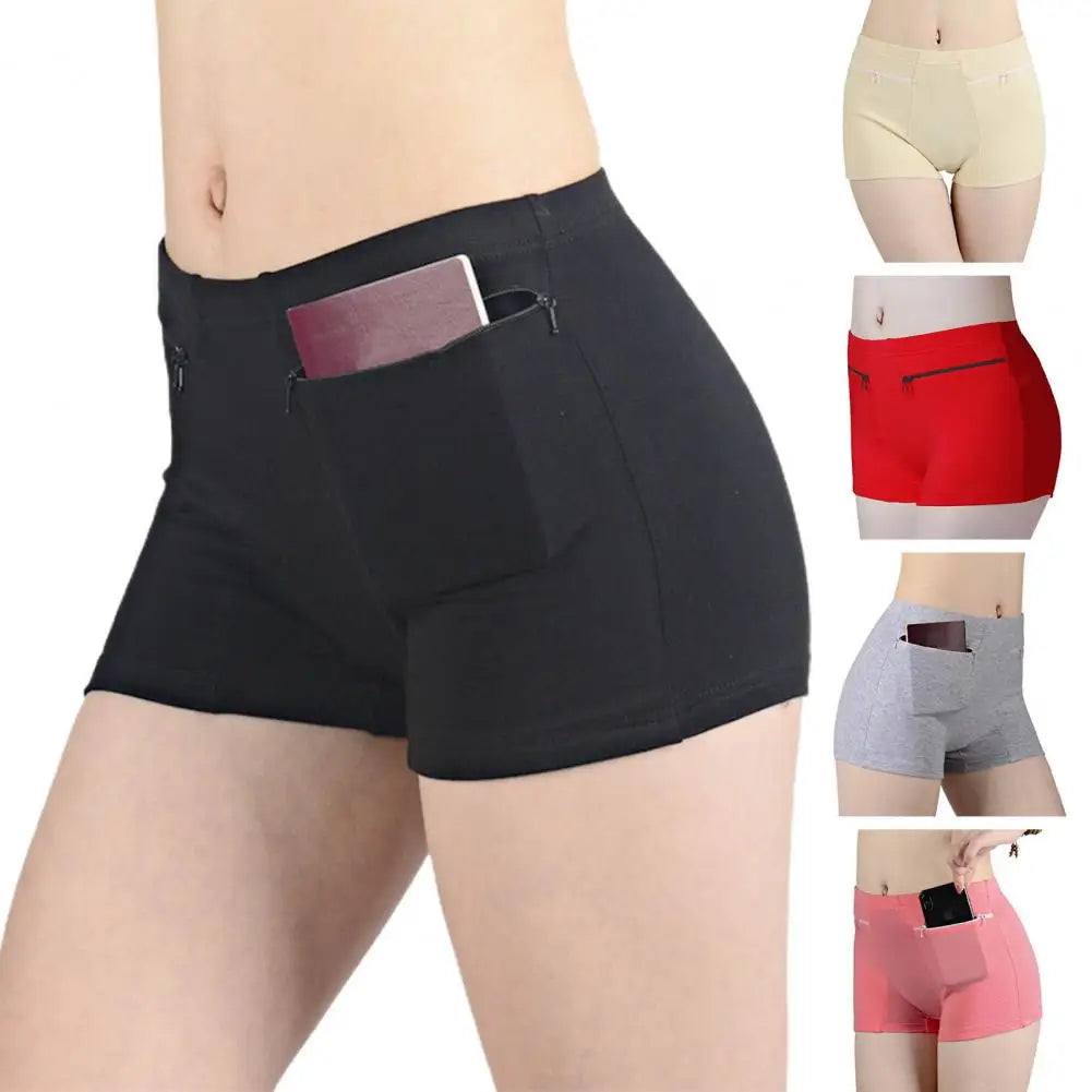 Women Safety Pants High Elasticity with Anti-theft Zippered Pocket Seamless Anti-exposure Mini Skirt Inner Shorts Underpants