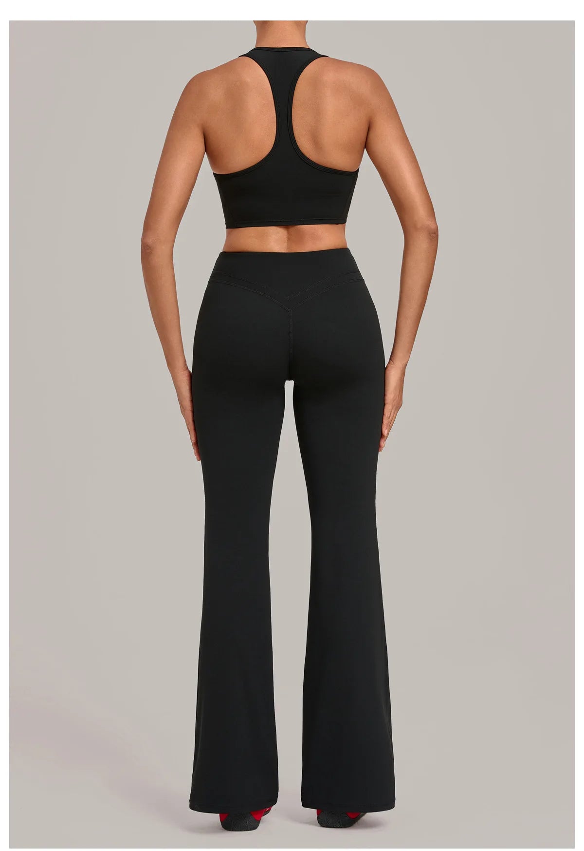 Breathable Stretch Yoga Sets Women Quick Drying Shockproof Sports Bra High Waist Bell Bottom Pants Gym Two-piece Fitness Suit