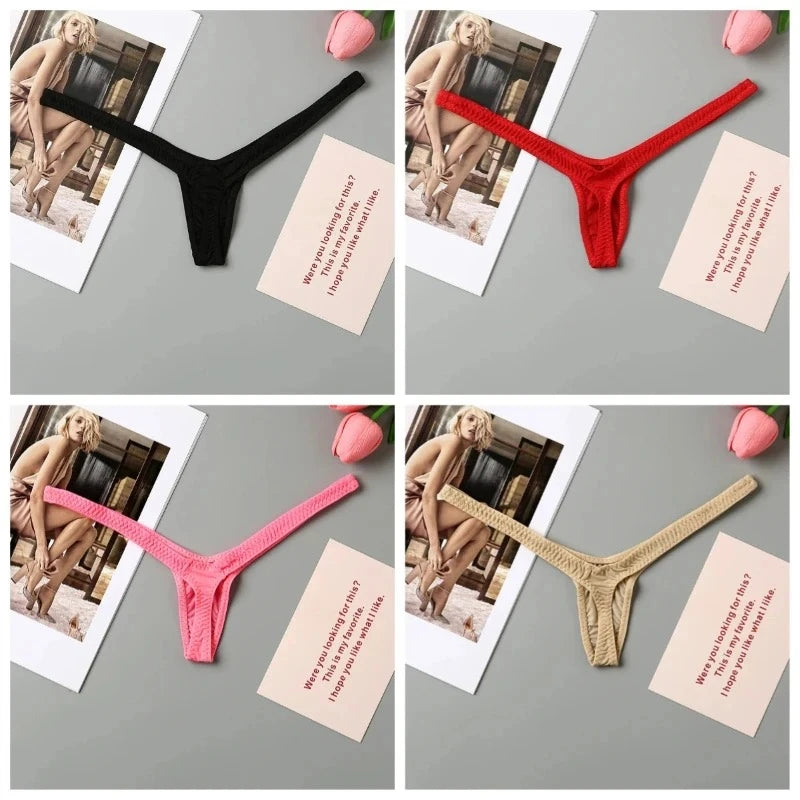 4PCS Thong Sexy Low Waist Mini Panties Deep V Thong Women's Breathable One Line Bikini Bottom Thong Female Panty Women Underwear
