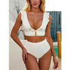 2026 New Sexy Bikini Women White Swimwear Swimsuit Ruffle V-neck Metal Buckle High Waist Beach Bikinis Set Bathing Suit Push Up