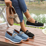 Fashion Metal Chain Soft Sole Flats Shoes Women Spring Autumn Pu Leather Platform Loafers Woman Slip On Non Slip Casual Shoes